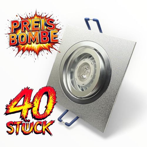 40x LED Einbaustrahler quadratisch Aluminium GU10 Dimmbar inkl. LED – Schwenkbar & ohne Sprengring