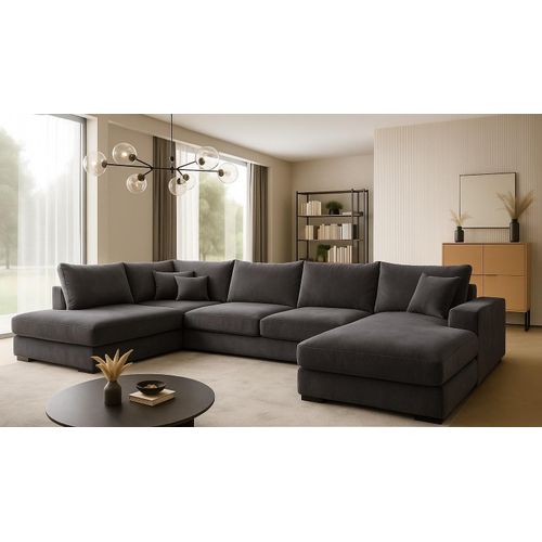 Ecksofa FABIO 328x182 cm mit Schlaffunktion, Bonellfederkern und Bettkasten, Farbe Grau