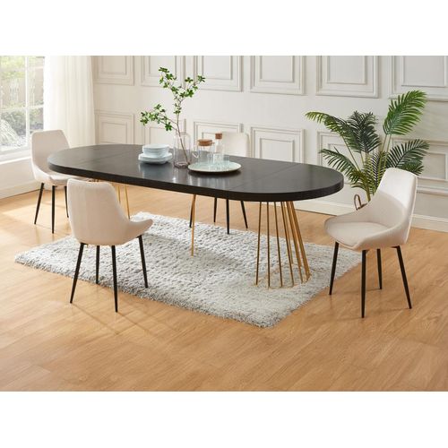 Set Tisch FIRELA + 4 Stühle MASURIE - Schwarz & Cremefarben
