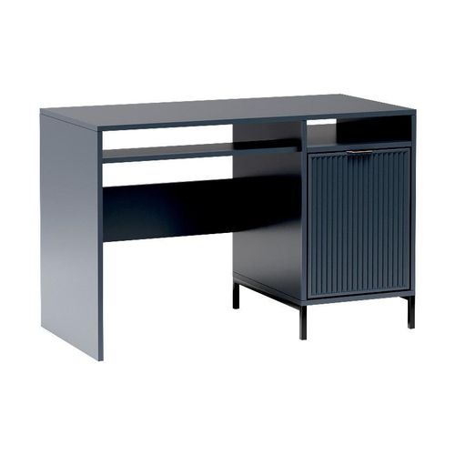 Schreibtisch LINNA LS‑12 – Moderner mit Geriffelte & Metallbeinen, Farbe: Indigo