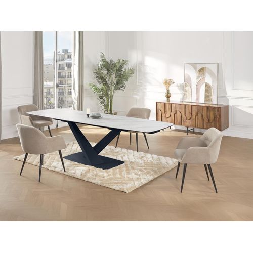 Set Tisch MALATA + 4 Stühle HEKA - Marmor-Optik - Weiß & Beige