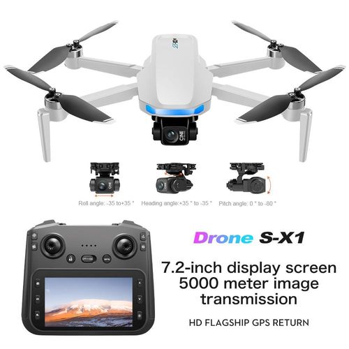 ZELURXX 4K Drohne mit 3-Achsen-Gimbal, 5G, 7.2 Zoll Bildschirm, 5KM Flug, GPS Rückkehr, 30 Min. Flugzeit, Brushless, faltbar, Weiß