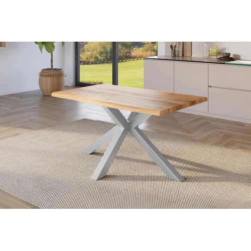 Esstisch 120x80 cm Baumkante Holz Wildeiche-Optik Spider-Gestell Metall silber JULIUS
