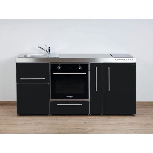 Stengel Miniküche MPB 180 A Schwarz mit Kühlschrank, Backofen, Apothekerschrank