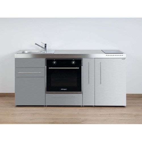 Stengel Miniküche MPB 180A Edelstahl mit Kühlschrank, Backofen, Apothekerschrank