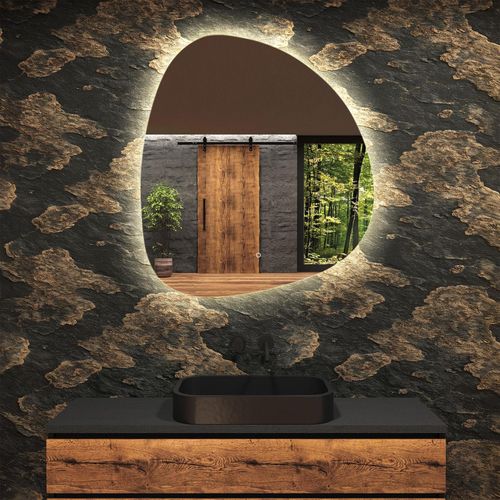 LED Badezimmerspiegel 84x84 cm – Asymmetrisch, Kaltweißes Licht, Sensorschalter – Modell EGG221