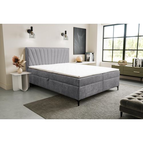VENASI CIMONE Boxspringbett 140x200 mit 2 Bettkästen H2/H3 Matratze GRAU