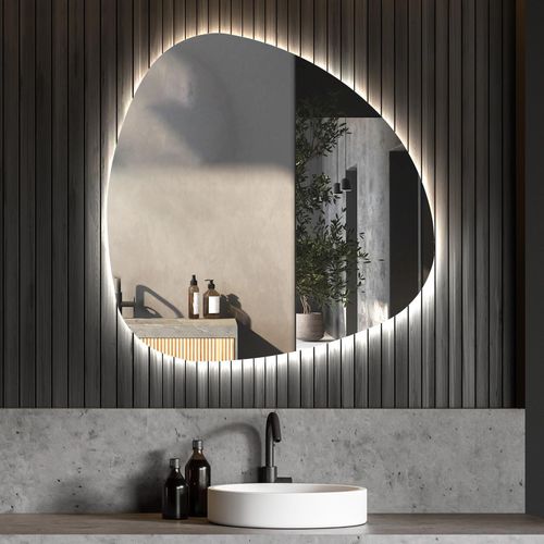 LED Badezimmerspiegel 74x74 cm – Asymmetrisch, Kaltweißes Licht 7000K – Modell EGG221