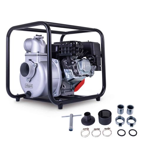 Scheppach PWP60 Benzin Wasserpumpe 60.000 L/h | 28m Föderhöhe | 7m Ansaughöhe | 2,8 bar | 5,3 PS Gartenpumpe Schmutzwasserpumpe Wasser Pumpe