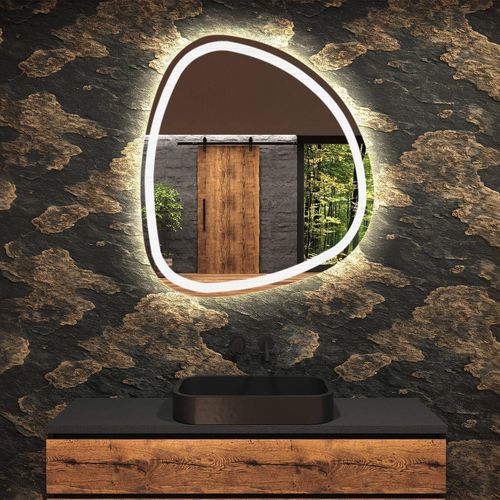 Badezimmerspiegel mit LED-Beleuchtung 64x64 cm – Asymmetrisch, Kaltweiß 7000K, Modern – EGG222