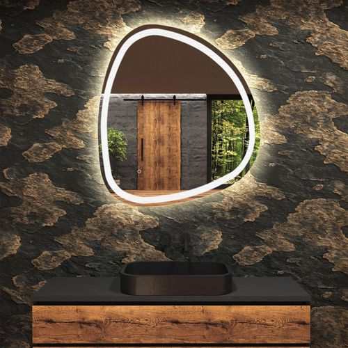 Badezimmerspiegel mit LED-Beleuchtung 94x94 cm – Asymmetrisch, Sensorschalter, Kaltweiß – EGG223