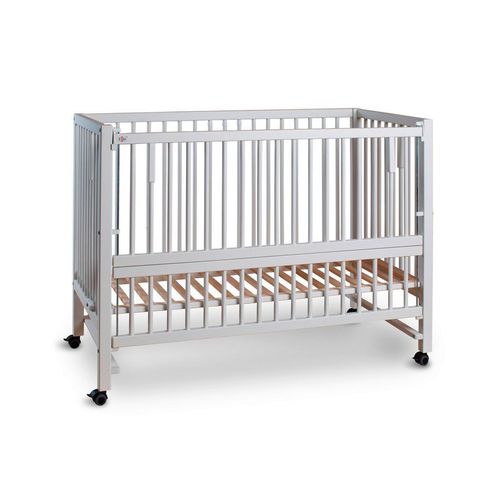 tiSsi Beistellbett Hajo , Weiß , Holz , Buche , massiv , 124x90x64 cm , Lattenrost höhenverstellbar, zum Gitterbett umbaubar, sehr stabil , Babymöbel,