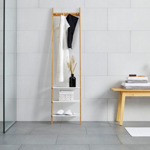 Bessagi Home Leiterregal , Natur, Weiß , Holzwerkstoff , 3 Fächer , 43x175x25 cm , Badezimmer, Badezimmerregale, Badregale