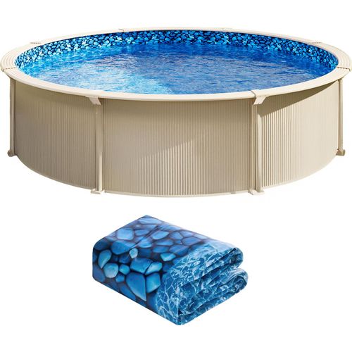 SucceBuy Poolfolie, rund, 10 m, Unibead-Stil, Wandhöhe 132 cm