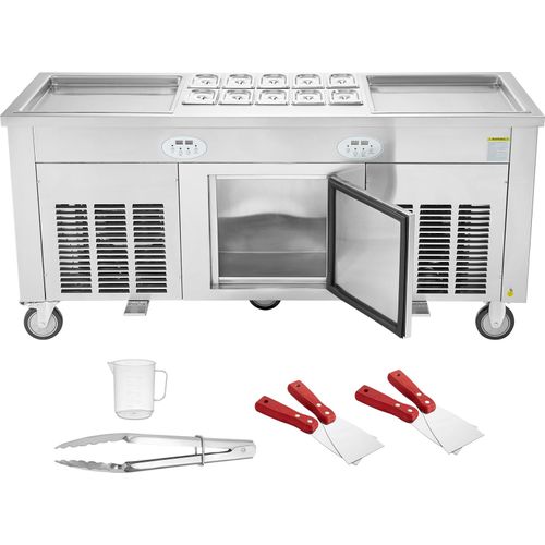 SucceBuy Maschine für frittierte Eisrollen, Edelstahl, mit 2 quadratischen Pfannen (17,7 x 17,7 Zoll), Kompressor und 4 Schabern, für köstlichen Joghurt, Eiscreme