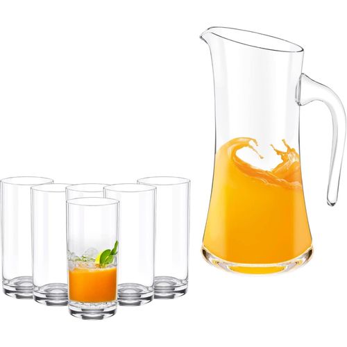 Wilmax Glaskrug 1,5 L mit 6 Wassergläsern 390 ml – Getränkeset aus Kristallglas