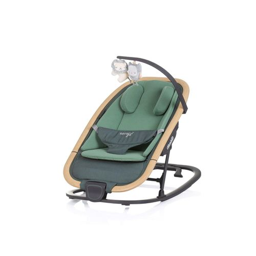 Chipolino Babywippe Senso Holzoptik Spielbogen Kopfstütze 3-Punkt-Gurt faltbar grün