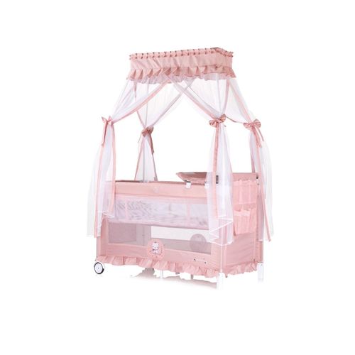 Chipolino Reisebett Palace, Baldachin Moskitonetz zwei Ebenen Wickelauflage pink