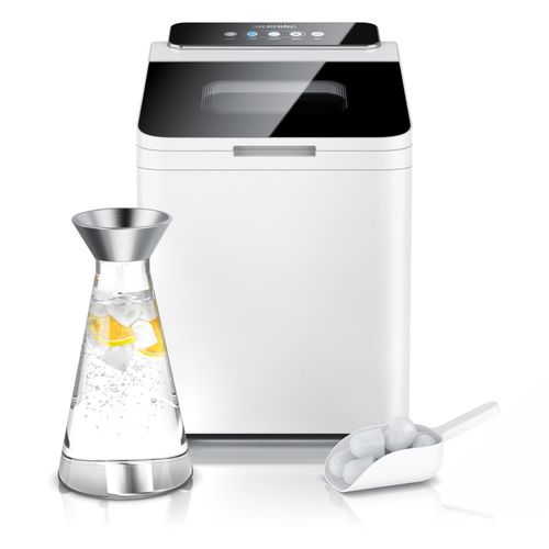 Arendo Eiswürfelmaschine Edelstahl, 1,4 Liter Wassertank, Eiswürfelbereiter, 13 - 14 kg in 24 h, Ice Cube Maker mit Sichtfenster & Status LEDs, Weiß