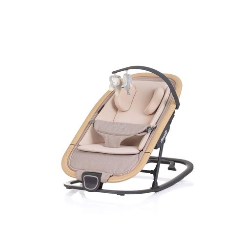 Chipolino Babywippe Senso Holzoptik Spielbogen Kopfstütze 3-Punkt-Gurt faltbar beige