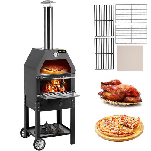 VEVOR Outdoor Küchenofen, 30 cm Pizzagröße 2Schichten Kohle Garten Herd Pizzaofen 458x464x1418 mm Küchenofen Zeltofen, 500 ℃ Gartenküche Pizzaofen Grill Pizzaofen mit Pizzastein Backofen
