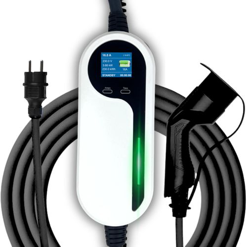 Loady Typ 2 Ladekabel Schuko mit APP, 1-phasig, 15m, 6-16A, Ladekabel für Elektroauto Typ 2, Einstellbare Mobile Ladestation Mit APP