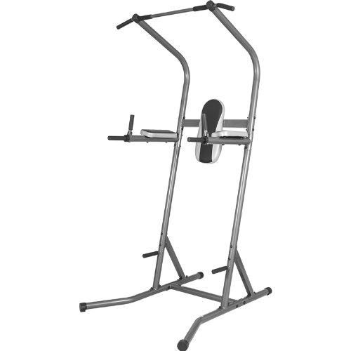 GORILLA SPORTS® Power Tower - Multifunktionale, mit Klimmzugstange, Dip Station, Arm- und Rückenpolster, bis 115 kg Belastbar, Schwarz - Kraftturm, Kraftstation, Klimmzugstation, Fitnessstation