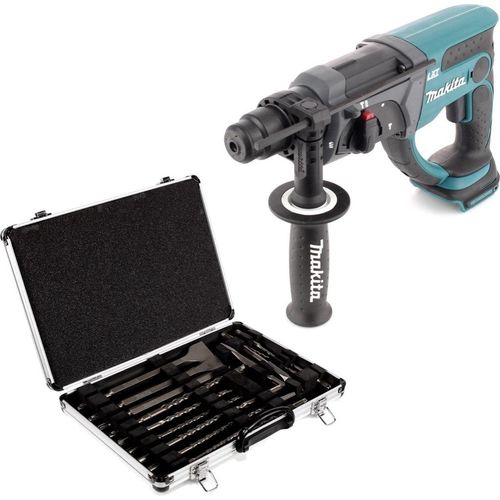 Makita DHR 202 Z 18 V Li-Ion Akku Kombihammer Solo mit SDS Plus + D-42444 SDS-Plus Bohrer-Meißel-Set 17 tlg. im Alu Koffer