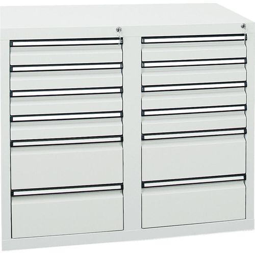 Stumpf Schubladenschrank Serie STS 410, 12 Schubladen lichtgrau (8x100, 4x200mm)