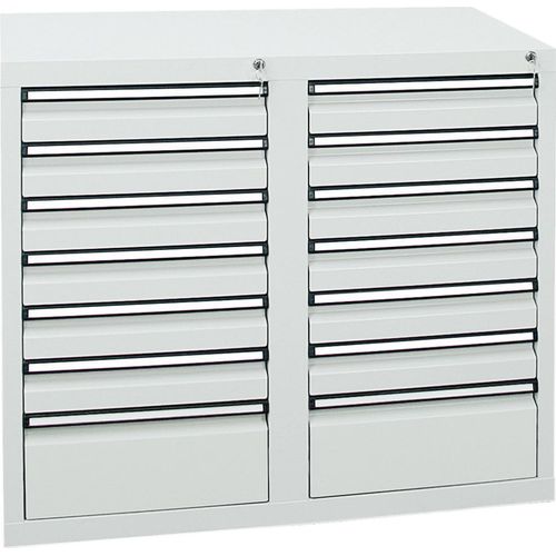 Stumpf Schubladenschrank Serie STS 410, 14 Schubladen lichtgrau (12x100, 2x200mm)