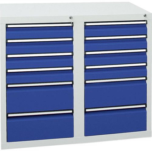 Stumpf Schubladenschrank Serie STS 410, 12 Schubladen enzianblau (8x100, 4x200mm)