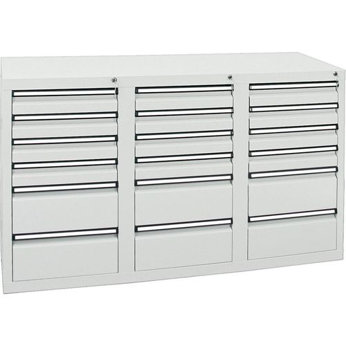 Stumpf Schubladenschrank Serie STS 410, 18 Schubladen lichtgrau (12x100, 6x200mm)