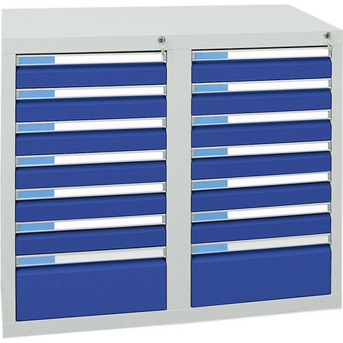 Stumpf Schubladenschrank Serie ESTA, 14 Schubladen enzianblau (12x100, 2x200mm)