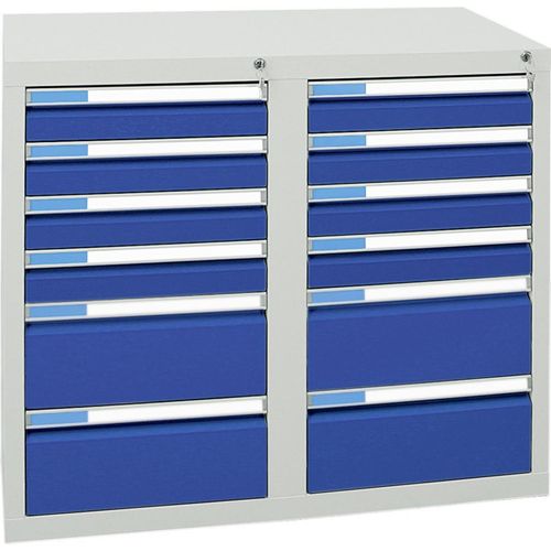 Stumpf Schubladenschrank Serie ESTA, 12 Schubladen enzianblau (8x100, 4x200mm)