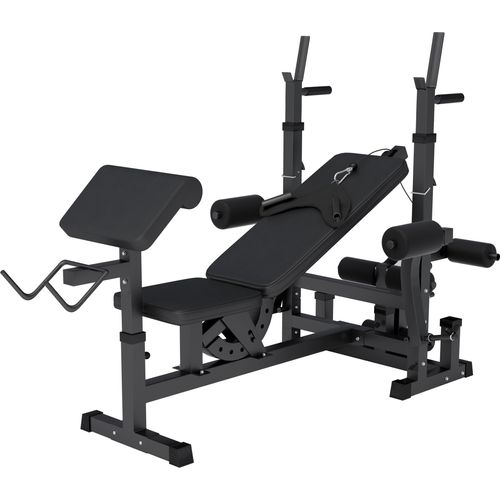GORILLA SPORTS® Multifunktion Hantelbank - Verstellbar, mit Langhantel-Ablage, Curlpult und Butterfly, Dip-Station, Beinstrecker, Schwarz - Trainingsbank, Kraftstation, Bankdrücken, Bank