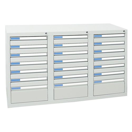 Stumpf Schubladenschrank Serie ESTA, 21 Schubladen lichtgrau (18x100, 3x200mm)