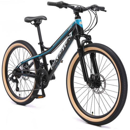 BIKESTAR Kinder Jugend Mountainbike 24 Zoll ab 9 Jahre | Hartail MTB Scheibenbremse Federgabel | Schwarz Blau