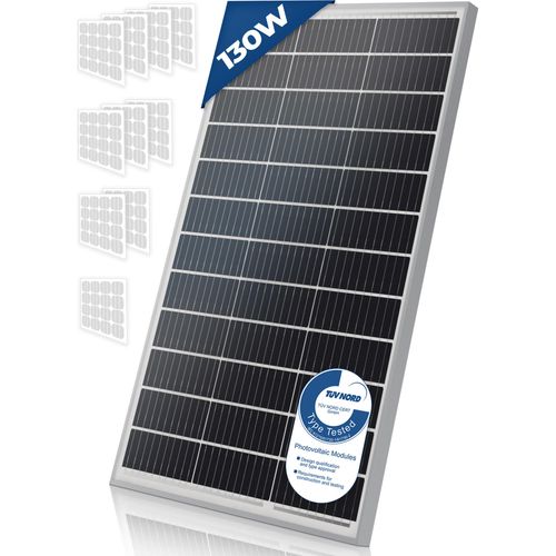 Solarpanel Monokristallin - 4er, 130 W, 18 V für 12 V Batterien, Photovoltaik, Ladekabel, Silizium - Solarzelle, Solaranlage für Wohnwagen, Camping