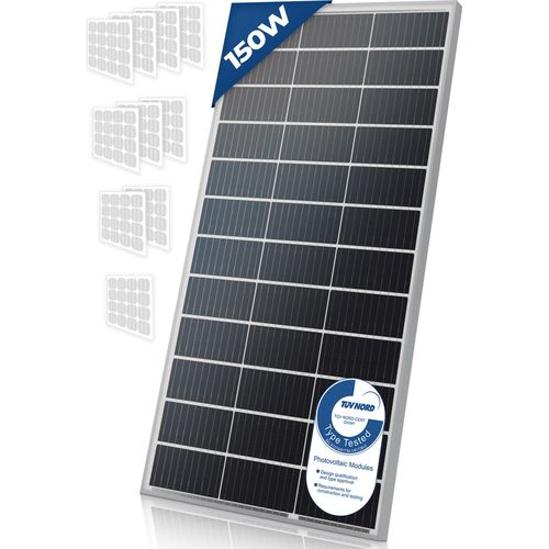 Solarpanel Monokristallin - 150 W, 18 V für 12 V Batterien, Photovoltaik, Ladekabel, Silizium - Solarzelle, Solaranlage für Wohnwagen, Camping