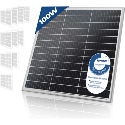 Solarpanel Monokristallin - 4er, 100 W, 18 V für 12 V Batterien, Photovoltaik, Ladekabel, Silizium - Solarzelle, Solaranlage für Wohnwagen, Camping