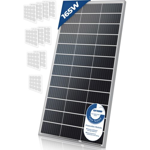 Solarpanel Monokristallin - 4er, 165 W, 18 V für 12 V Batterien, Photovoltaik, Ladekabel, Silizium - Solarzelle, Solaranlage für Wohnwagen, Camping, Balkon, Gartenhäuser, Solarmodul