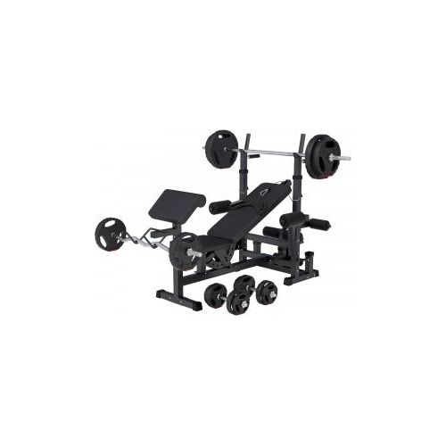 GORILLA SPORTS® Multifunktion Hantelbank - inkl. Hantelset 100kg, Verstellbar, mit Hantelablage, Latzug, Dip-Station, Butterfly, Curlpult und Beincurler, Schwarz - Kraftstation, Trainingsbank