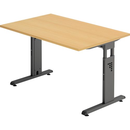 Schreibtisch O-Serie | inkl. Kabelwanne | C-Fuß | höheneinstellbar, Größe Tischplatte:120 x 80 cm, Farbe Tischplatte:Buche, Farbe Gestell:Graphit
