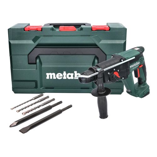 Metabo KH 18 LTX 24 Akku Kombihammer 18 V 2,1 J SDS plus + 5 tlg. Bohrer Meißel Set + metaBOX - ohne Akku, ohne Ladegerät