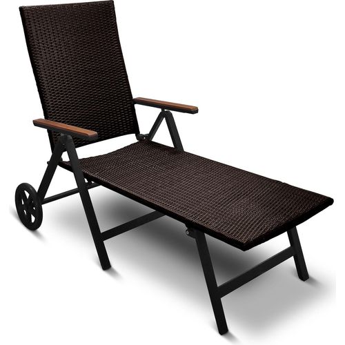 Aluminium Polyrattan Rollliege Relaxliege Sonnenliege Klappba Gartenliege Braun Neu