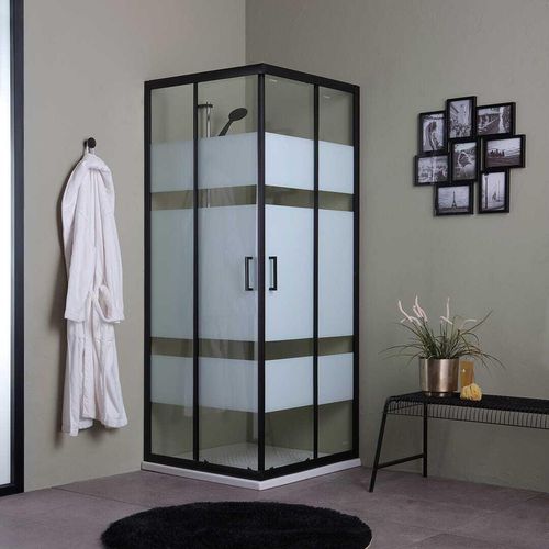 Duschkabine Dekorglas mit schwarzen Rahmen 90x90 | City