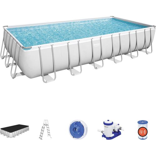 Aufstellpool Bestway Power Steel 732x366x132 cm mit Kartuschenreiniger 9.463 L/H mit Abdeckung und Leiter