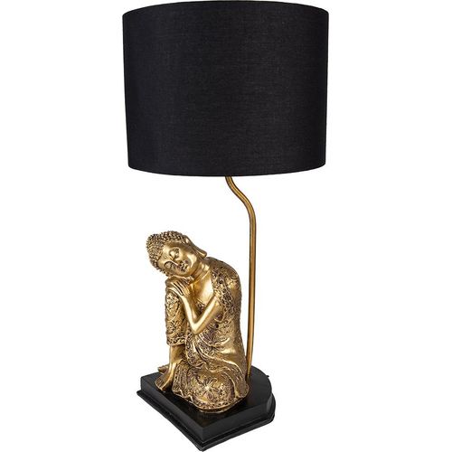 Clayre & Eef Tischlampe Buddha Ø 26x54 cm Goldfarbig Schwarz Polyresin
