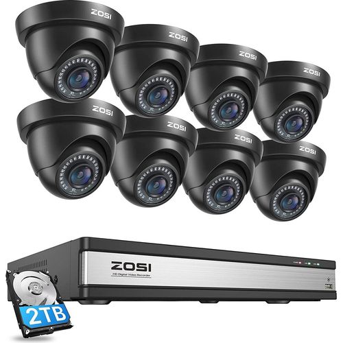 ZOSI 16CH 1080P Überwachungskamera Set mit 2TB HDD DVR und 8X 2MP Dome Kamera Überwachung Außen System, 24m IR Nachtsicht, Bewegung Alarm