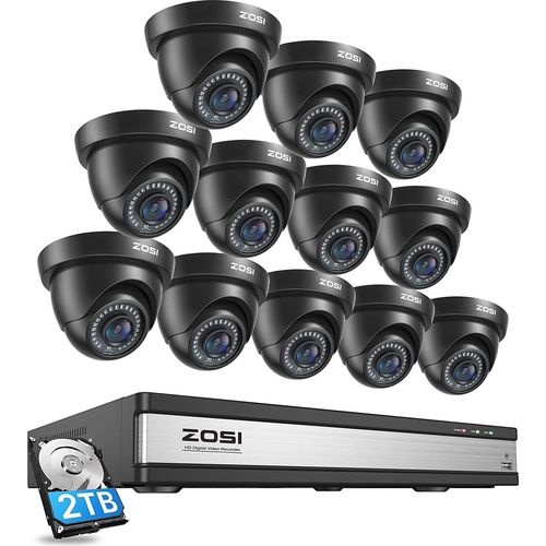 ZOSI 16CH 1080P Überwachungskamera Set mit 2TB HDD DVR und 12X 2MP Dome Kamera Überwachung Außen System, 24m IR Nachtsicht, Bewegung Alarm